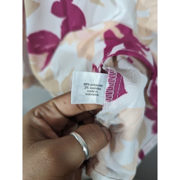 Lane Bryant Womens Floral Cream Pink Cinched Waist Tie Back Top Sz 28 Mature - Picture 8 of 9